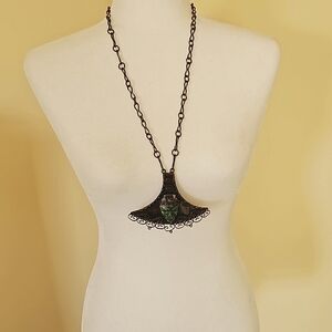Vintage Mexican aztec tribal carved jade copper neckless
